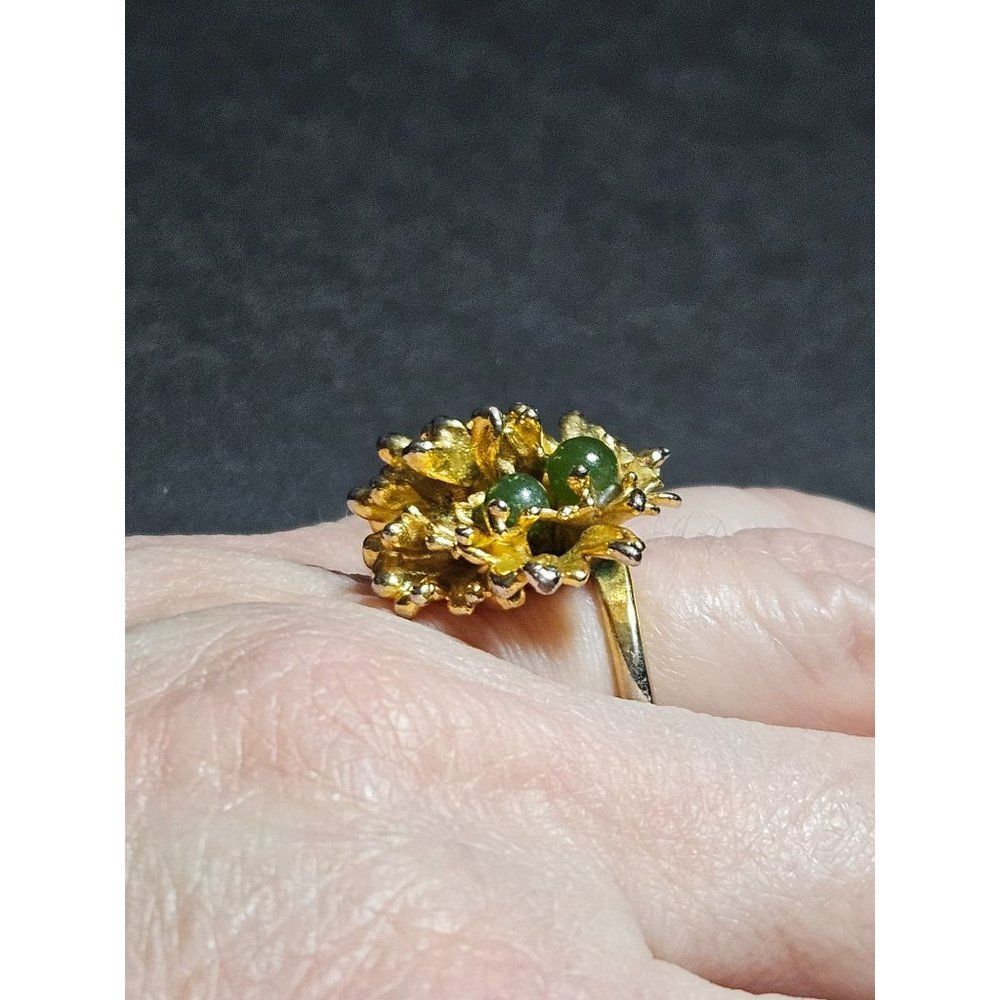 Gold plated green jade antique adjustable ring - Picture 7 of 11